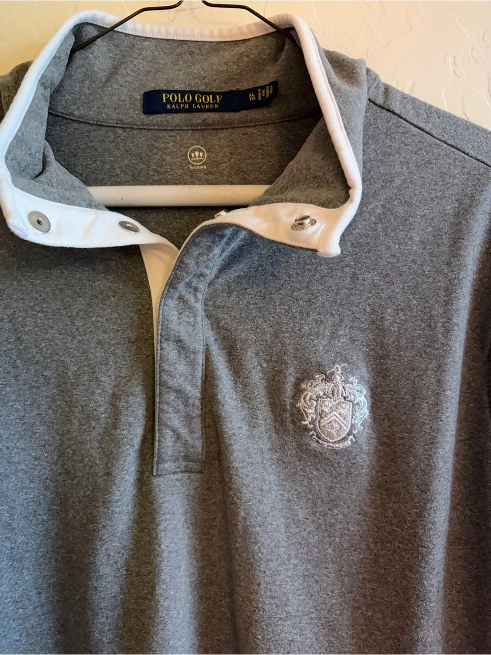 Ralph Lauren Gray Long-Sleeve Polo with White Collar Trim